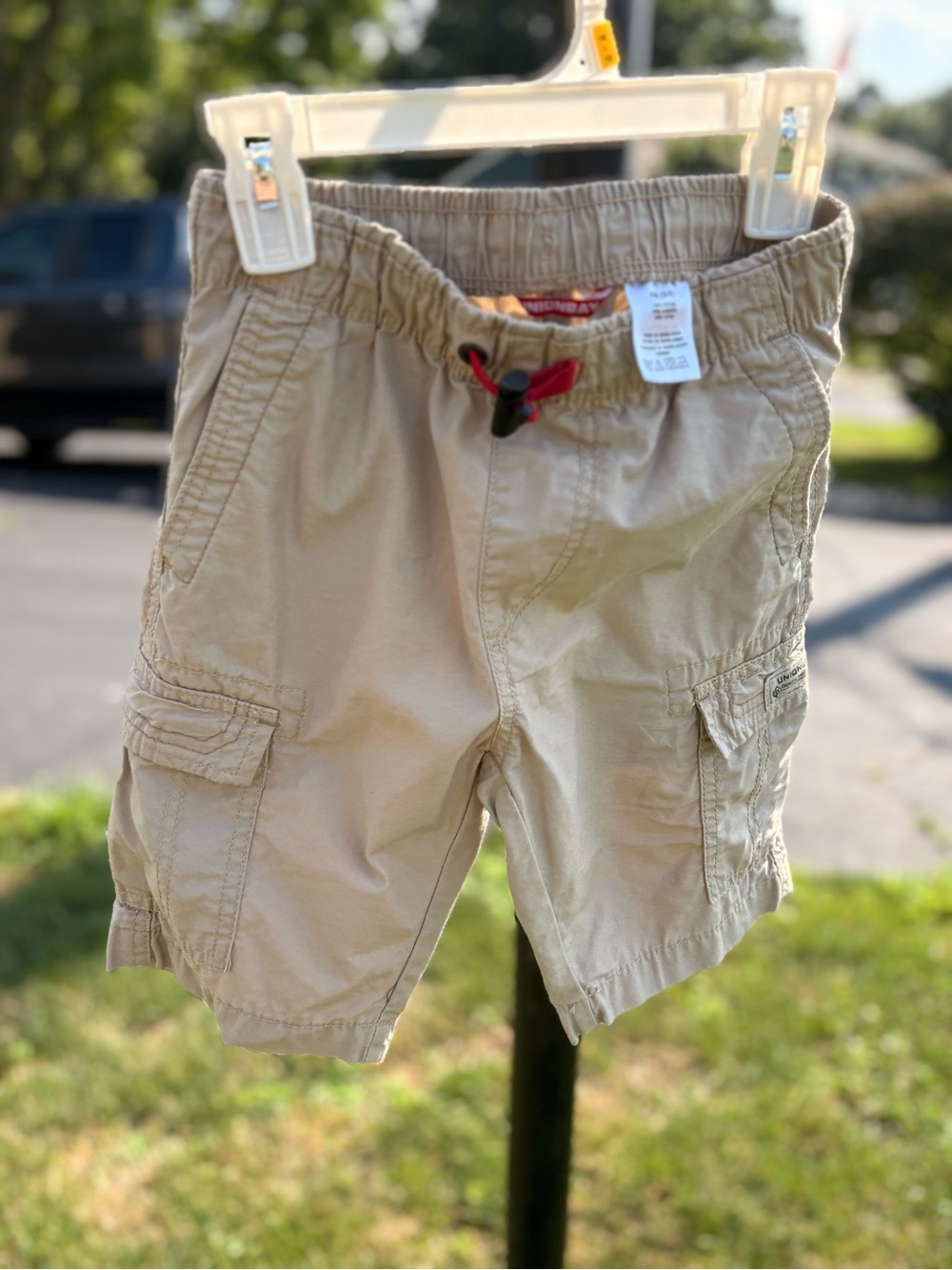 UNIONBAY Tan Cargo Shorts with Red Drawstring Accent